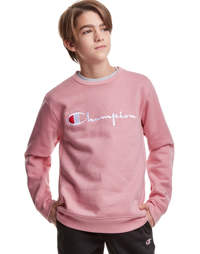 Champion Reverse Weave Fleece Crew Embroidered Logo Erkek Çocuk Sweatshirt Mercan ( RPZUXS804 )